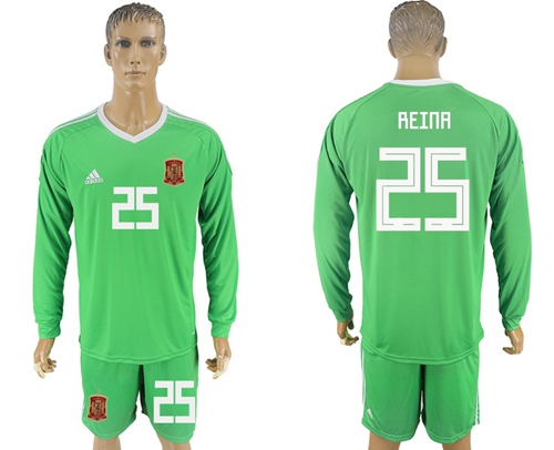 Spain #25 Reina Green Long Sleeves Goalkeeper Soccer Country Jersey